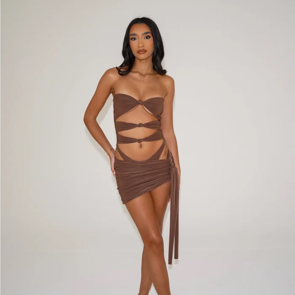 KOKO BAY- The knot swimsuit + mini skirt in mocha